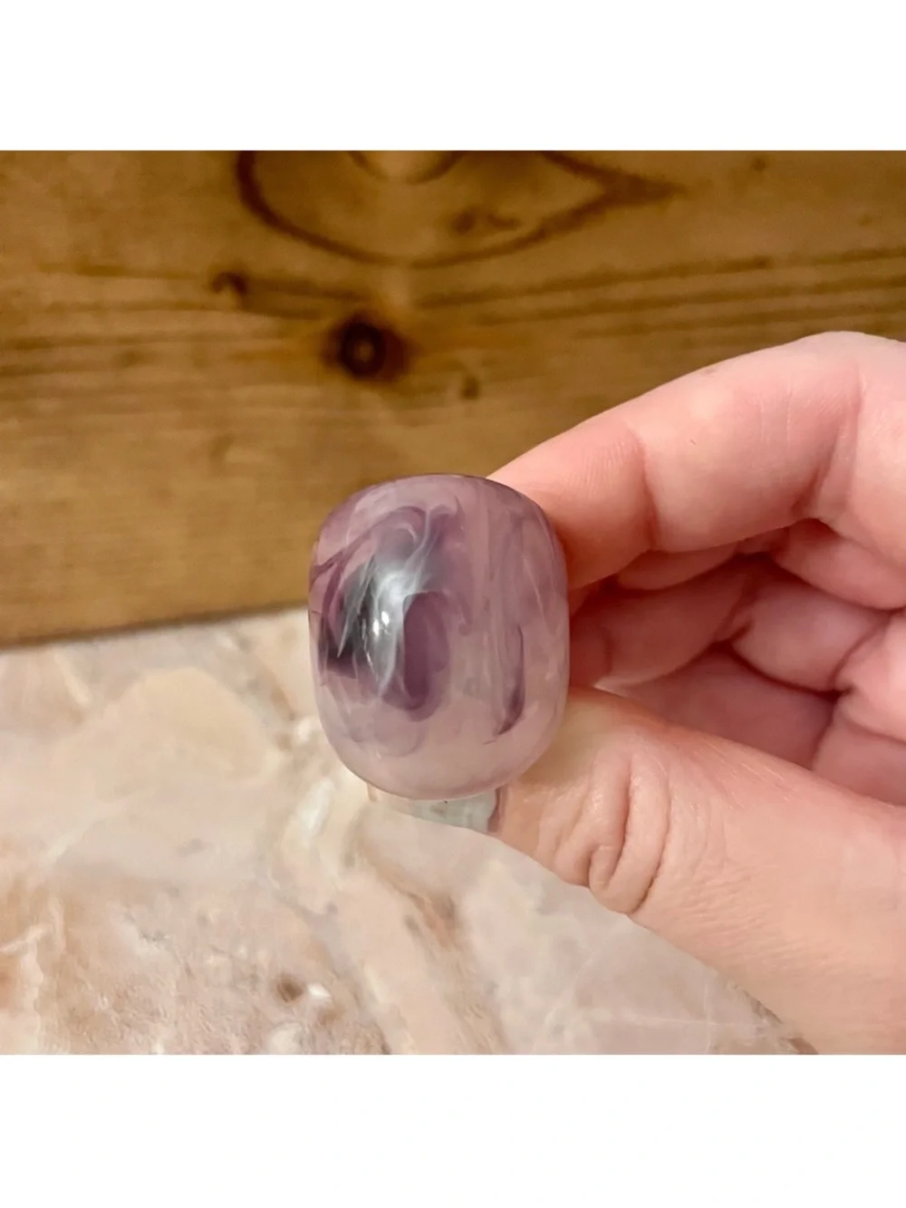 Lavender Purple Swirl Dome Ring, Metal Free Size 8